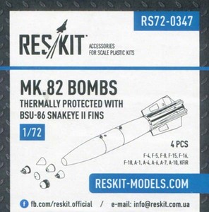 レスキット RSK72-0347 1/72 Mk.82 500ポンド爆弾w/BSU-86 スネークアイⅡフィン (海軍型) (4個入り)