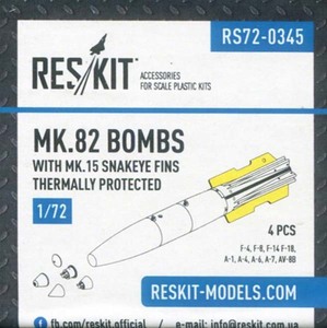 レスキット RSK72-0345 1/72 Mk.82 500ポンド爆弾w/Mk.15 スネークアイフィン (海軍型) (4個入り)