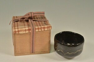 【道XA1061】日本陶磁　不二見焼　黒幕釉　楽茶碗　小服茶碗　不二に丸印　日本古陶磁　茶陶　茶道具