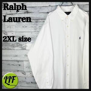[ редкий ] Ralph Lauren вышивка 90s длинный рукав BD рубашка белый прекрасный товар 