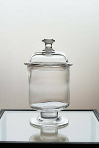 古い手吹きガラスの蓋付容器 / 19-20世紀・フランス / 硝子 ワイングラス アンティーク 古道具