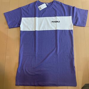 送料無料 新品 ビッグTシャツ 半袖シャツワンピース チュニック 白×紫　ホワイト×パープル切替　サイズM 綿100% 送料込み