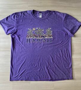 HAWAII(ハワイ)スーベニアTシャツ■2XLギルダン■ビーチイラストプリント ビッグサイズ アメカジメンズ古着