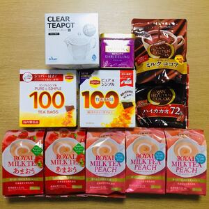 【※8/20迄】☆新品☆飲料品10点&「クリアティーポット ピンク(L)」1個セット●TWININGS/Lipton/日東紅茶、他