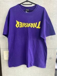 激レア　THRASHER 下向きロゴTシャツ　オールドスケート　ヴィンテージ　サイズL パープル　スラッシャーTシャツ　POWELL 