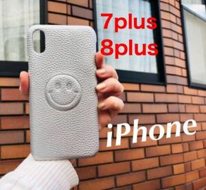 iPhone 7plus 8plusハードケース　iPhone7plusケース iPhone8plusケース シルバー　pu ニコマークiPhone8 Plus iPhone7 Plus