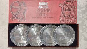 ノルウェー製　KONGE TINN 125631 錫製 ピューター製 Royal pewter Made in Norway プレート（8.5㎝）4枚セット　箱入り