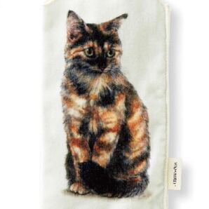 新品 フェリシモ 机の上におすわり 猫のペットボトルタオル サビ ハンカチ