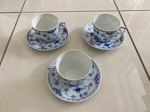 【Royal Copemhagen】ロイヤルコペンハーゲン　ハーフレース　コーヒーカップ＆ソーサ―３客セット　新品