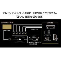 HDMIセレクタ 4K対応5ポート HDCP2.2 HDR10対応 グリーンハウス GH-HSWM5-BK/0106_画像6