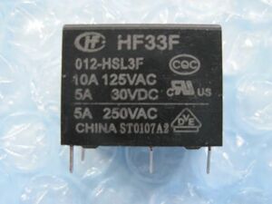 P00216A　Hongfa Europe GMBH リレー　HF33F/012-HSL3F　12V　接点構成： SPNO　出力開閉電流：10 A　未使用品ですが長期保存品　1個