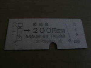 阪和線　富木→国鉄線200円区間　昭和54年11月22日　富木駅発行　国鉄