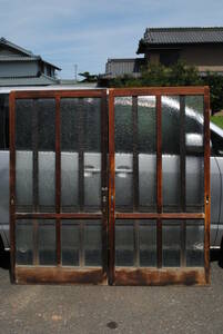 か１　昭和レトロ　重厚　花びら凹凸模様ガラス　木製　玄関用　引き戸　1762x887x30ミリ