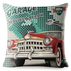 〇 ガレージ 3 〇新品 ガレージ ビンテージカー クッションカバー 45×45