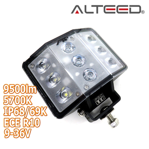 LEDワークライト 9500lm 5700K 120度デザイン照明灯作業灯 SMDLED10W×9 アルミボディ ECE R10 IP68/69K 9V-36V対応 [ALTEED/アルティード]