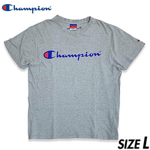 希少■Champion (チャンピオン) 00s ヴィンテージ 筆記体ロゴ 半袖 Tシャツ 灰 グレー L 古着 オールド アメカジ