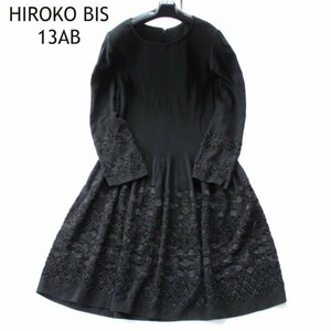 ヒロコビス　HIROKO BIS★ギャザープリーツ　ロング　ワンピース　黒　モードエレガント　上品　大きいサイズ　13AB（XL)　ゆったり