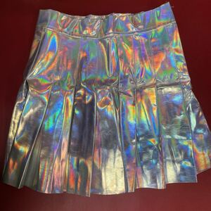 レディース 学生 プリーツ スカート ダンス 衣装 カラフル 反射 Sサイズ 新品 未使用 美品 制服風 近未来風