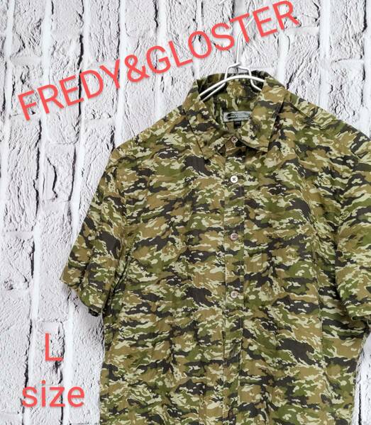 ★送料無料★ FREDY&GLOSTER フレディアンドグロースター シャツ デザインシャツ 柄シャツ 迷彩 カモフラ 半袖 Large