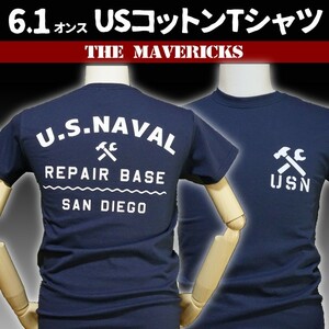 Tシャツ S メンズ 半袖 ミリタリー アメカジ 米海軍 REPAIR BASE モデル MAVERICKS ブランド ネイビー 紺