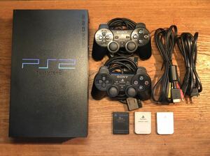 PS2 プレイステーション2 PlayStation2 SCPH-18000 コントローラー2個 メモリーカード3枚 ケーブル ワンオーナー品 【動作品】
