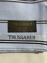 【正規品】TRUSSARDI / トラサルディ　ハンカチ　未使用品　水色　ボーダー　#ybt-7748_画像2