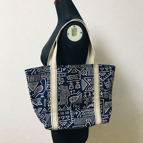 ハンドメイド トートバッグ ネイビー ベージュ 手提げ バッグ