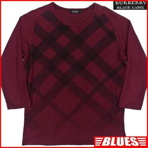 即決★BURBERRY BLACK LABEL★メンズM 廃版 Tシャツ バーバリーブラックレーベル 2 赤 チェック 三陽商会正規 カットソー 7分丈