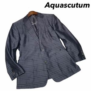 アクアスキュータム　Aquascutum シルク100% チェック柄　 テーラードジャケット 上着　チェックジャケット