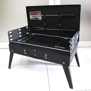 【未使用】GET AWAY GRILL ポータブル バーベキュー グリル 折り畳み式 キャンプ アウトドア 焚火台 無骨 ブラックコンパクトグリル