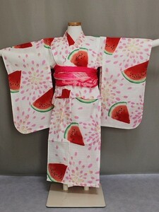  girl .. settled yukata single goods for girl. ... small of the back string attaching watermelon. pattern size 100 free shipping E2352-04-100