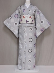  fine pattern kimono tailored F4528L-06 free shipping L size gray color. polyester. kimono .. fine pattern ... kimono immediately have on .... 