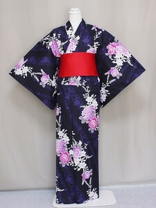  lady's yukata tailored ... for women ... free size navy blue color ground ... free shipping X5336-03