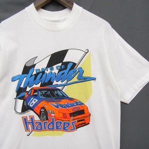 90s サイズ L~ Vintage レーシング 映画 プリント Tシャツ 半袖 シングル ムービーT デイズ オブ サンダー 白 古着 ビンテージ 2AU2402