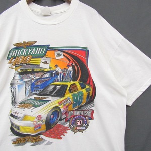 90s ビッグサイズ XL~ JERZEES レーシング 両面 プリント Tシャツ 半袖 ホワイト系 ジャージーズ 古着 ビンテージ 2AU2827