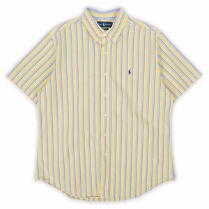 ポロラルフローレン POLO RALPH LAUREN 90s 半袖 3点留め ボタンダウンシャツ 古着 (-6768) イエロー系 マルチストライプ柄 XL