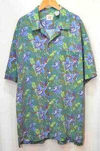 ギャップ GAP 90's オープンカラーシャツ コットンリネン ビンテージ USA アメリカ古着 緑系 総柄 サイズ XL