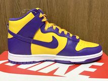 22年製 NIKE DUNK HI RETRO LA Lakers ナイキ ダンク レイカーズ SWOOSH【DD1399-500】LEATHER パープル イエロー レザー 天然皮革 US8_画像6