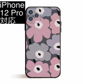 【新品、匿名発送】 iPhone12pro 対応ケース 北欧風 大花柄スマホケース ピンクパープル