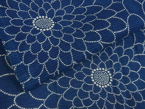 花美人着物■夏物　浴衣　無形文化財長板中形　藍　型染　綿絽　菊尽くし　逸品　ya3033