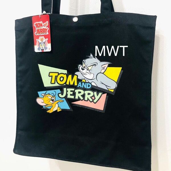 トートバッグ　トムとジェリー　コミック　ブラック　レディース　メンズ　ファッション　バッグ　ポーチ　財布　新品　MWT