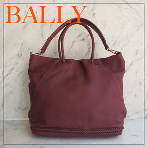 バリー BALLY ２way ハンドバッグ トートバッグ ワンショルダーバッグ レザー ボルドー ワインレッド 赤紫 A4 書類 ビジネス オフィス