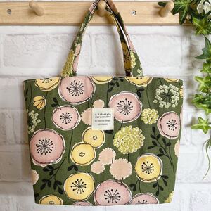 ミニトートバッグ 北欧の森 抹茶グリーン 花柄 北欧風 ハンドメイド トートバッグ