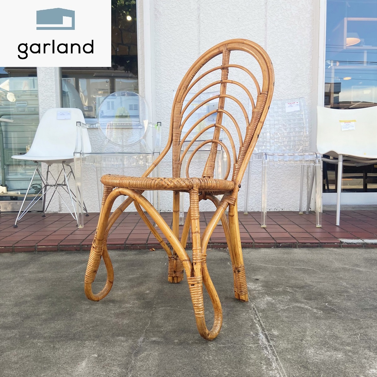 ヴィンテージ Rattan Chair ラタンチェア 椅子 籐張り ダイニング リビング アジアン シンプル アンティーク, ハンドメイド作品, 家具, 椅子, 椅子, チェア