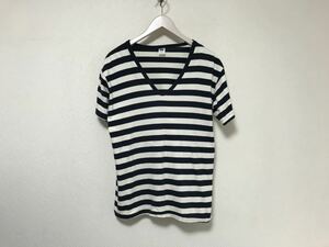 本物ワラワラスポーツWARAWARA SPORTコットンボーダー柄 Vネック半袖Tシャツメンズアメカジサーフミリタリー紺ネイビー白Lアメリカ製