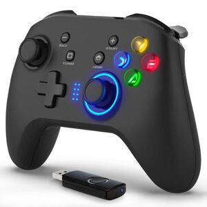 ワイヤレスコントローラー pc 2.4G無線ゲームパット マクロボタン HD二重振動機能・連射機能・キーの組み合わせ機能