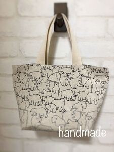 ☆ハンドメイド☆ミニトートバッグ☆白くま×ドット☆ランチバッグ