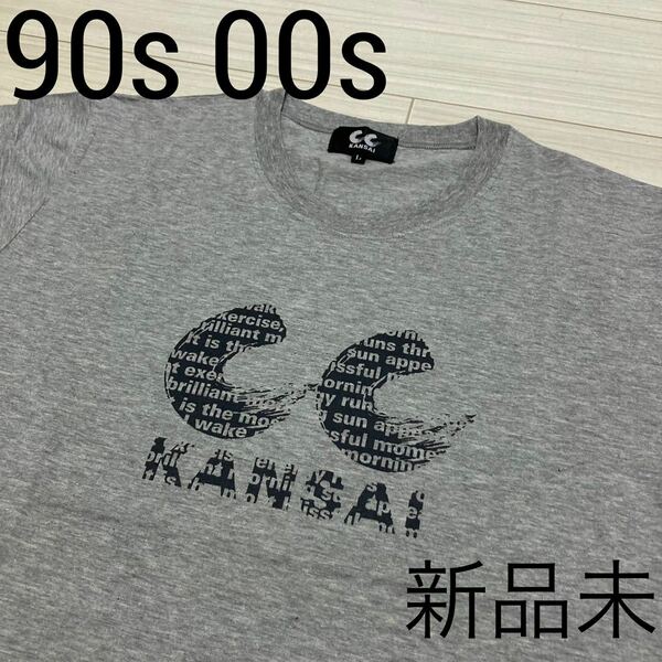 新品 デッドストック 00s 90s◆CC KANSAI カンサイ◆Tシャツ L グレー 半袖 デカロゴ KANSAI YAMAMOTO 山本寛斎 CCKANSAI 日本製