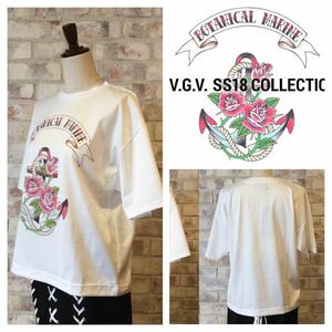 美品◆G.V.G.V. ◆アンカー 花柄 バラ ビッグ オーバーサイズ Tシャツ XS ホワイト ジーヴィジーヴィ ANCHOR PRINTED BIG TEE 定価14040円