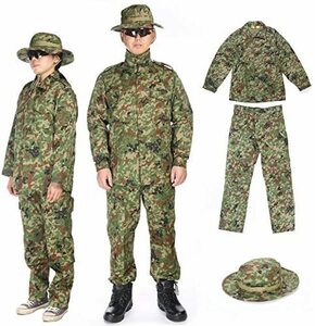 ベルト付 BDU 自衛隊 戦闘服 迷彩服 上下 ブーニーハット セット ミリタリー　キャップ 迷彩パターン サバゲー 迷彩 服 